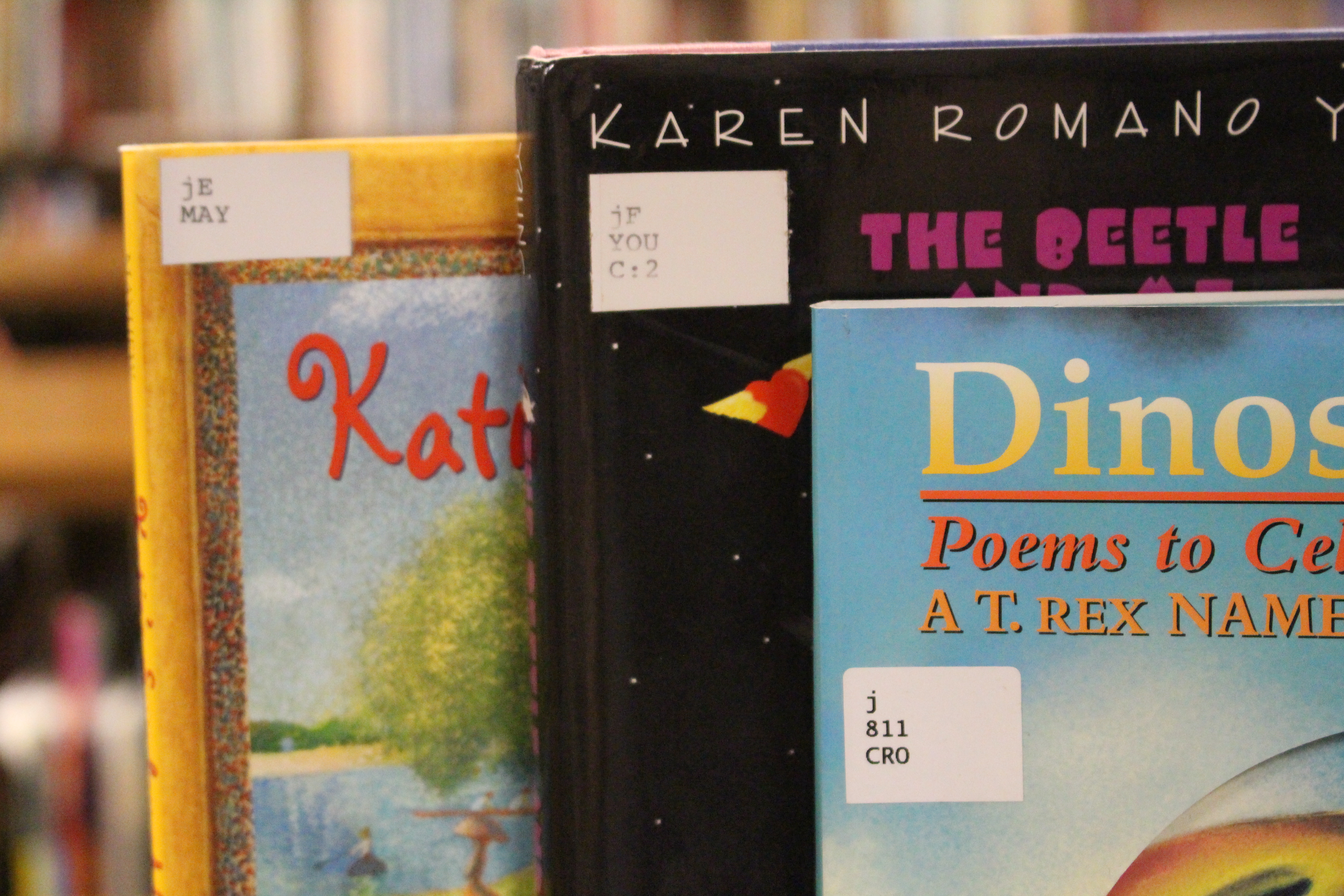 Children's books with call number stickers