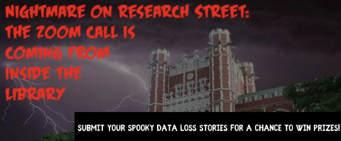 The South Gate of the Bizzell Memorial Library on a dark and stormy lightning night